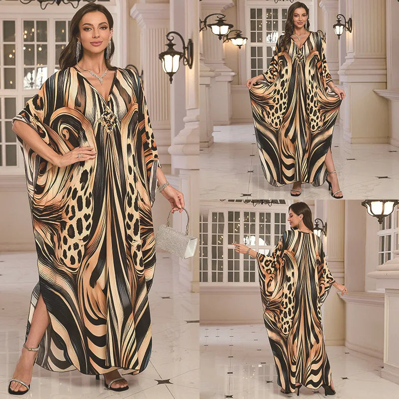 Kaftan Dresses for Women Wave Neck Swimsuit Cover Up Caftan Dress Plus Size Oversized Long Beach Dress - Matrix Studios