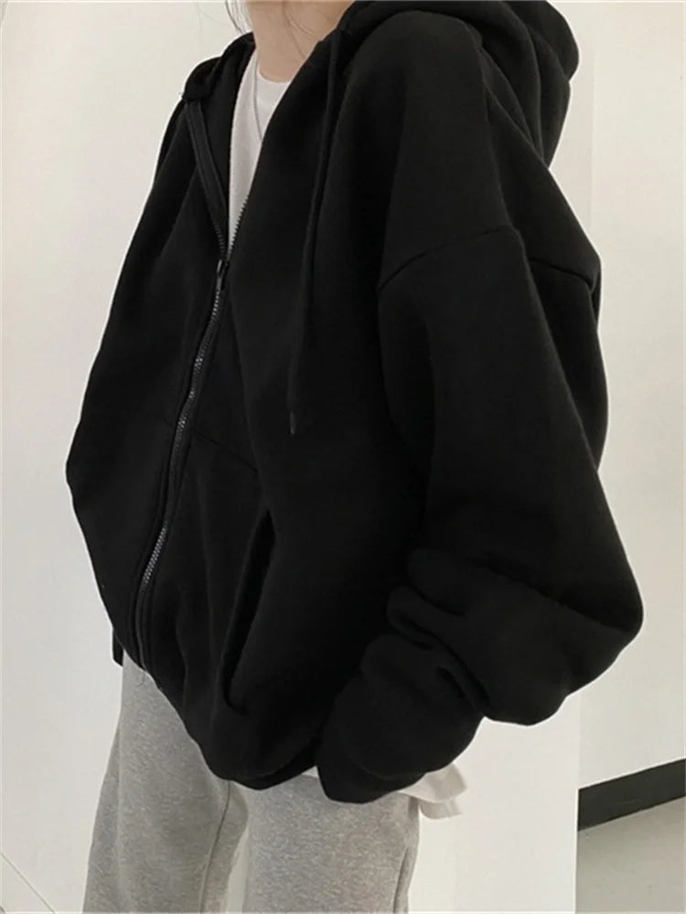 Korean Fashion Zipper Hood Sweatshirt Women Autumn Long Sleeve Tops Casual Y2K Hoodies Streetwear Harajuku Loose Jackets Coats - Matrix Studios