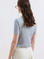 2026 Summer New Elegant Women T-shirt Hollow Jacquard Polo Collar Knit Top Women Slim Figure Flattering Versatile Tee - Matrix-studios.com