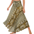 Boho Skirts Women Rayon Beach Long Dress Summer Bohemian Jupe Longue Femme Elastic Waist Print Floral Bandage Halter Hippie - Matrix Studios