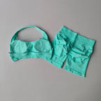 Sexy Halter Neck Beautiful Back High Waist Peach Sports Bras Shorts Suit Pilates Gathering Yoga Vest Training Fitness Bra Sets - Matrix-studios.com