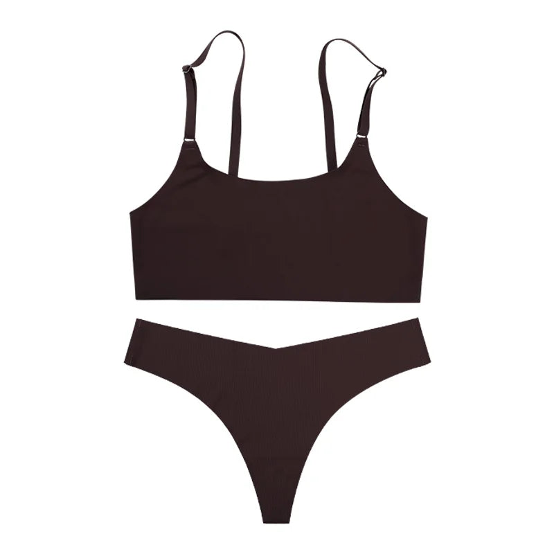 2026 Hot Sale High Quality Latest Design Us Size Stylish Solid Ice Silk Seamless Wireless Bras And Women Underwear Set - Matrix Studios
