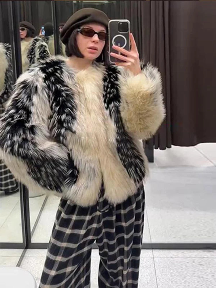 Retro Faux Fur Short Coat Women Elegant Casual Plush Lapel Single Breasted Coats Female 2025 Winter Classic Chic Street Outwear - Matrix Studios