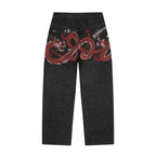 Y2K Baggy Jeans Cherry Blossom Selvedge Embroidery Denim Pants Men Women Denim Fabric American Hiphop Streetwear Wide Leg Jeans - Matrix Studios