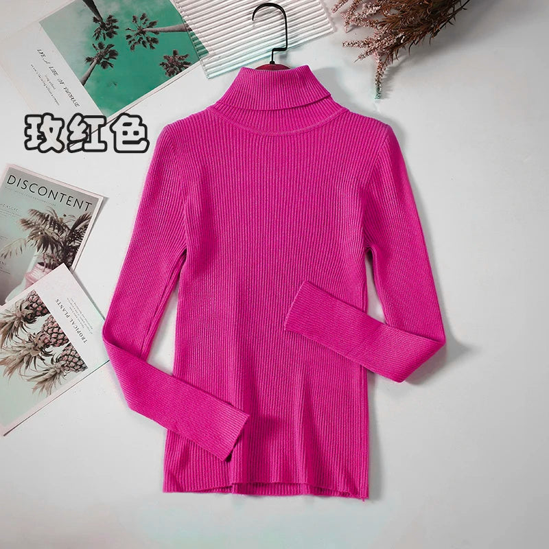 2026 Simple Women Turtleneck Sweater Winter Fashion Pullover Elastic Knit Ladies Jumper Casual Solid Black Female Basic Tops - Matrix Studios