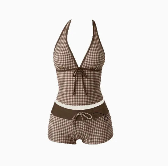 Kawaii Pink Dot Bikini Shorts Bowknot Halter Backless Swimsuit Deep V Swimwear Women's Bikinis and Tankinis Vacation Outfit Sets - Matrix-studios.com