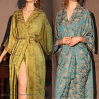 Luxury Jacquard Long Robe Nightgown Women Half Sleeve Kimono Bathrobe Gown Satin Ice Silk Sleepwear Sexy Home Dress Lounge Wear - Matrix-studios.com