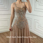SOLIS Champagne Prom Dresses Spaghetti Strap Gala Dresses Sleeveless Saudi Arabic Glitter Sequin Evening Party Gown Customized - Matrix Studios