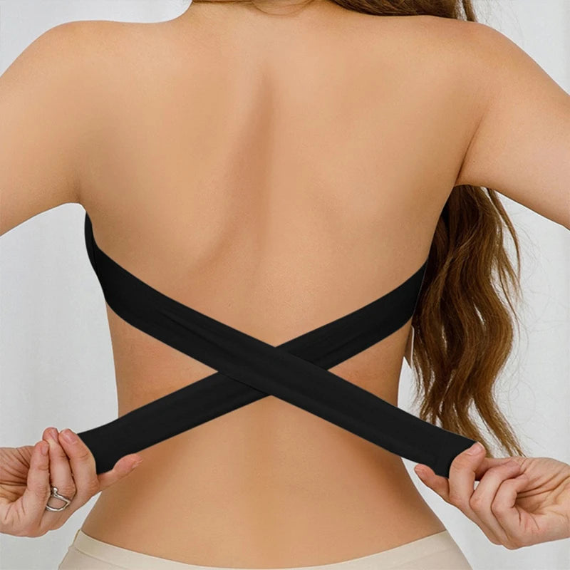 Women's Sexy Strapless Push Up Bra Removable Padded Seamless Ice Silk Top Women Invisible Beauty Back Anti-slip Off-shoulder Bra - Matrix Studios