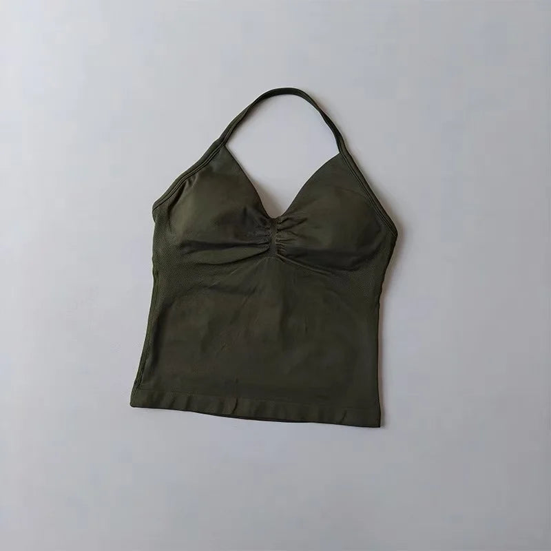 Sexy Halter Neck Beautiful Back High Waist Peach Sports Bras Shorts Suit Pilates Gathering Yoga Vest Training Fitness Bra Sets - Matrix-studios.com