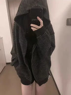 2000S American Vintage Striped Loose Long Sleeve Hooded Sweatshirt Y2k Subculture Casual Zip Up Hooded Cardigan Harajuku Coats - Matrix Studios