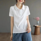 Summer solid color college style sport polo shirt new shirt collar short sleeved T-shirt for women - Matrix-studios.com