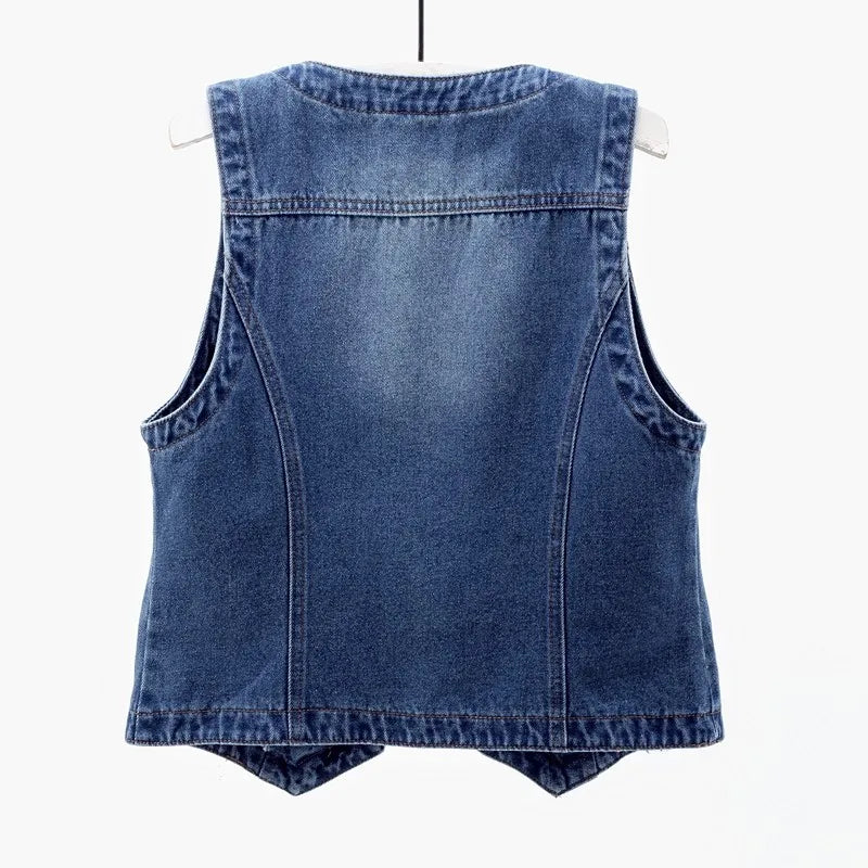 Women Vintage Denim Waistcoat Jacket 2026 Spring New Female Short Slim Sleeveless Coat Vest 6XL Single Breasted Solid Casual Top - Matrix Studios
