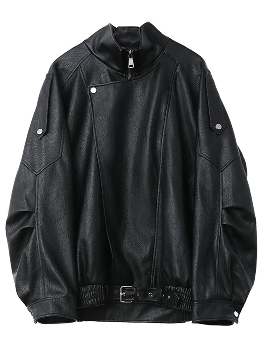 CHIC VEN Woman PU Jacket Solid Loose New Retro Standing Collar Motorcycle Faux Leather Coat Female Top Spring Autumn 2026 - Matrix Studios