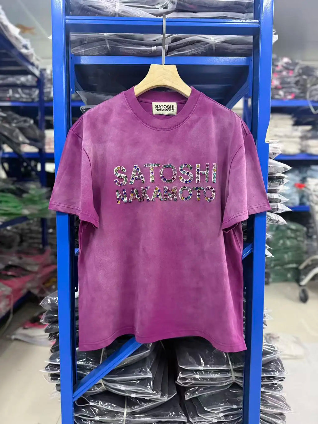 26SS Y2K High Quality American Retro Trendy Fashion Tops Satoshi Nakamoto hotfix rhinestone logo 100% cotton large size loose Men's Women's T-Shirt - Matrix-studios.com