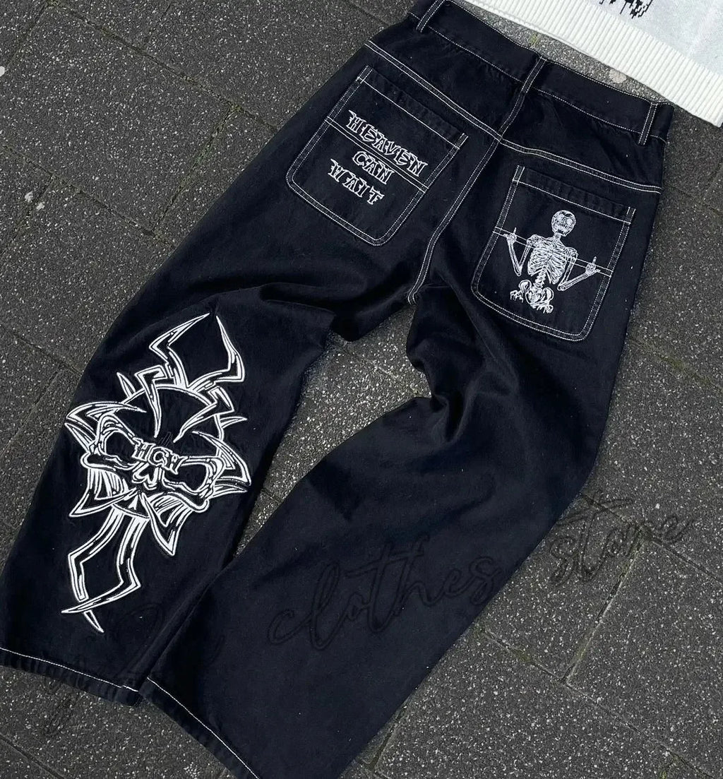 2025 New Prints Jeans Men Streetwear Baggy Wide Leg Jeans Korean Fashion Drapes Straight Casual Loose Denim Cargo Pants - Matrix Studios