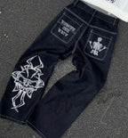 2025 New Prints Jeans Men Streetwear Baggy Wide Leg Jeans Korean Fashion Drapes Straight Casual Loose Denim Cargo Pants - Matrix Studios