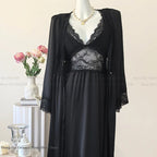 New Female Long Robe Nightgown Set Sexy Lace Trim Sleepwear Suspender Nightdress Spring Summer Casual Satin Home Dress Bathrobe - Matrix-studios.com