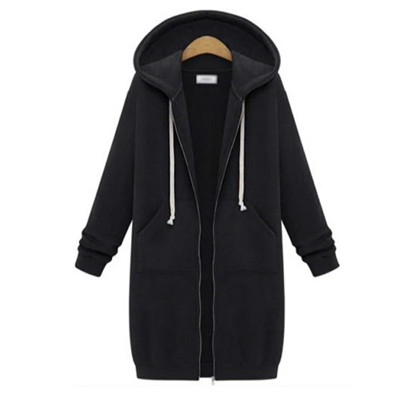 2024 Women's Autumn Winter ThickenHoodies Parkas Loose Hooded Jackets Zipper Pocket Maxi Size Sweatshirt Sports Dresses Outwear - Matrix Studios
