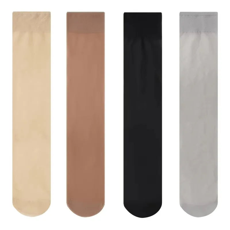 4 Pairs/Lot Women's Middle Tube Spring Summer Crystal Silk Socks Sexy Black Skin Breathable Nylon Casual Transparent Socks - Matrix Studios