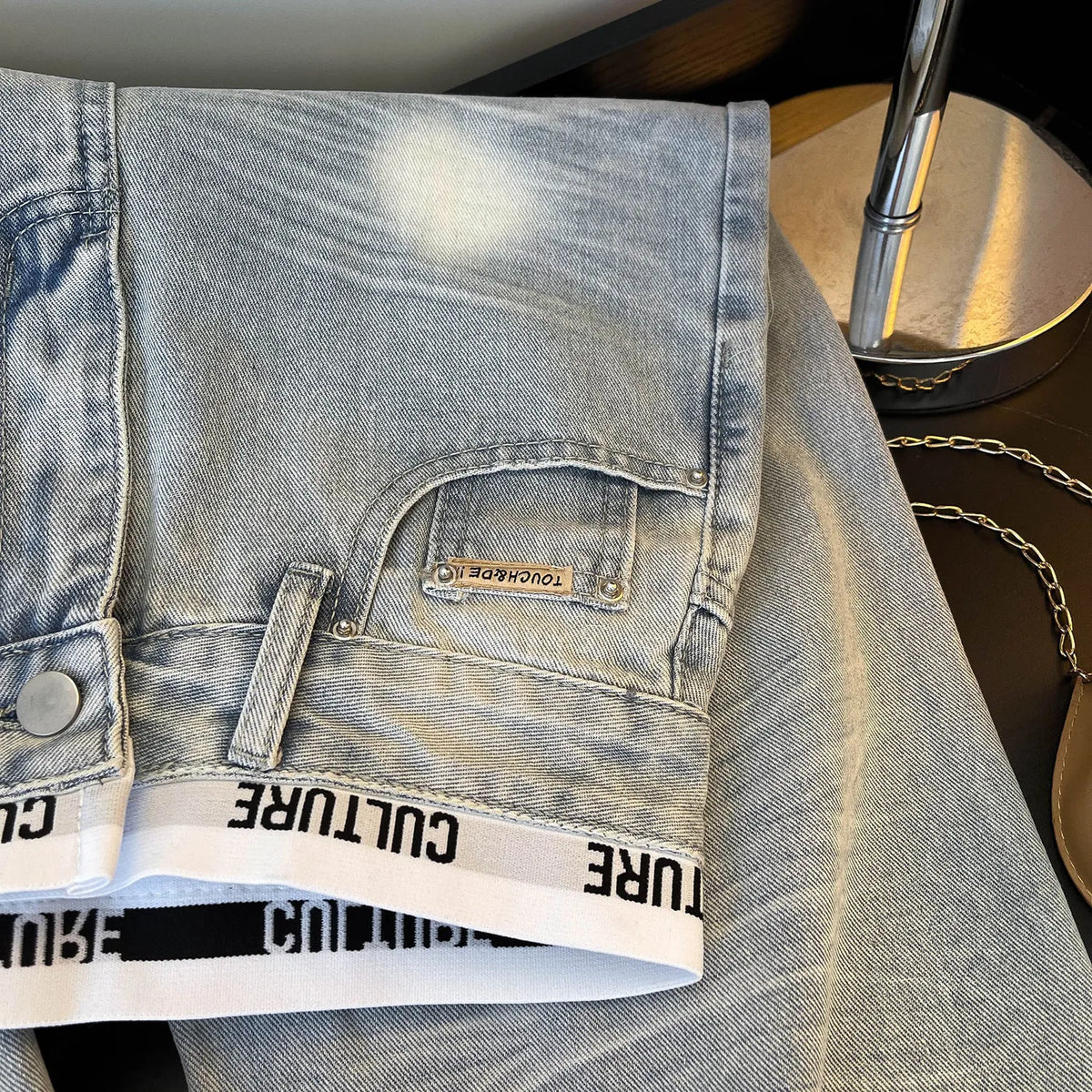 American Vintage Ripped Patchwork Jeans For Women New Spring Fall Light Blue High Waist Slim Loose Wide Leg Denim Trousers Stree - Matrix-studios.com