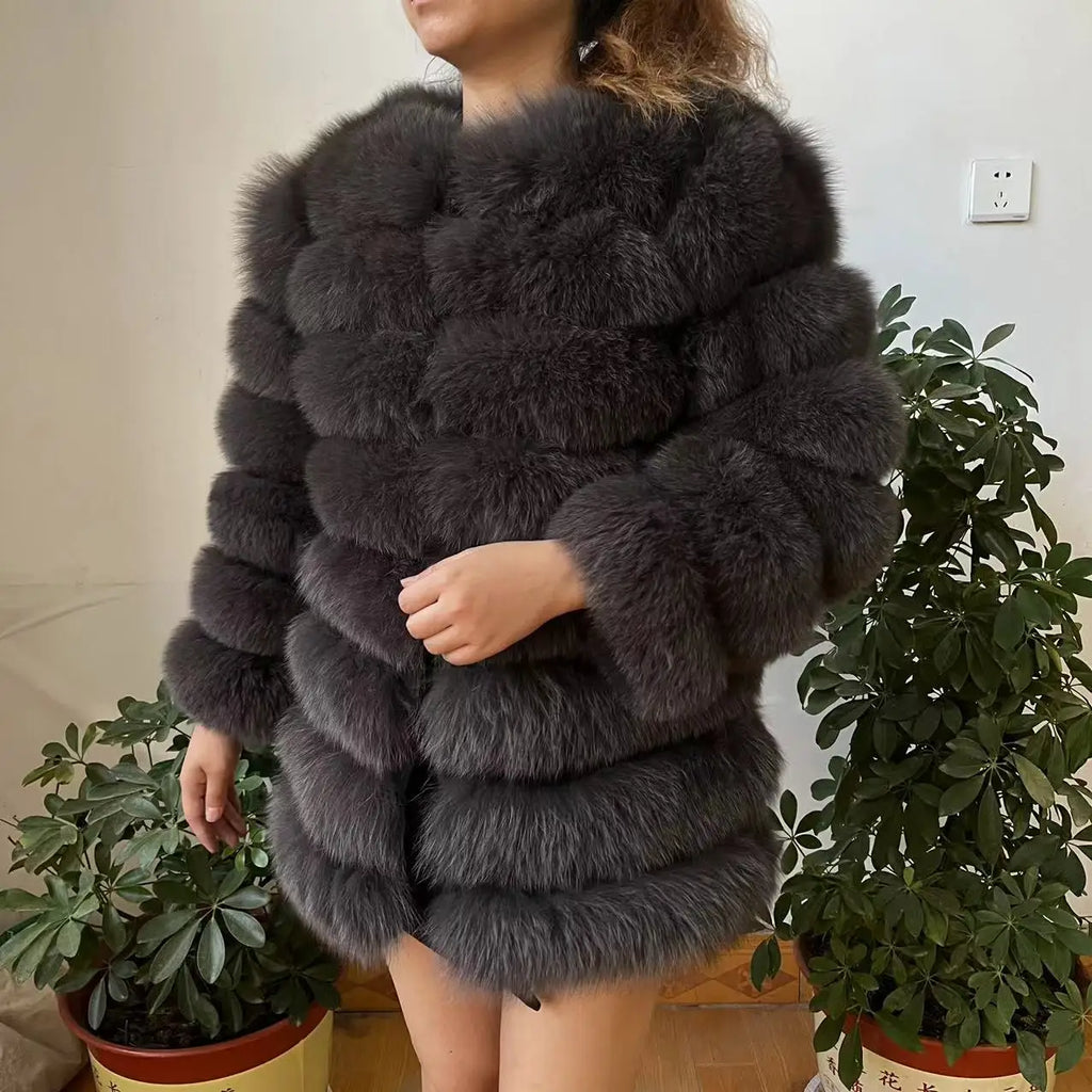 70CM 4in1 New Fast Shipping New Fashion Women Fashion Real Natural Fox Fur Long Coat Jacket for Winter Warm Over Coat - Matrix Studios