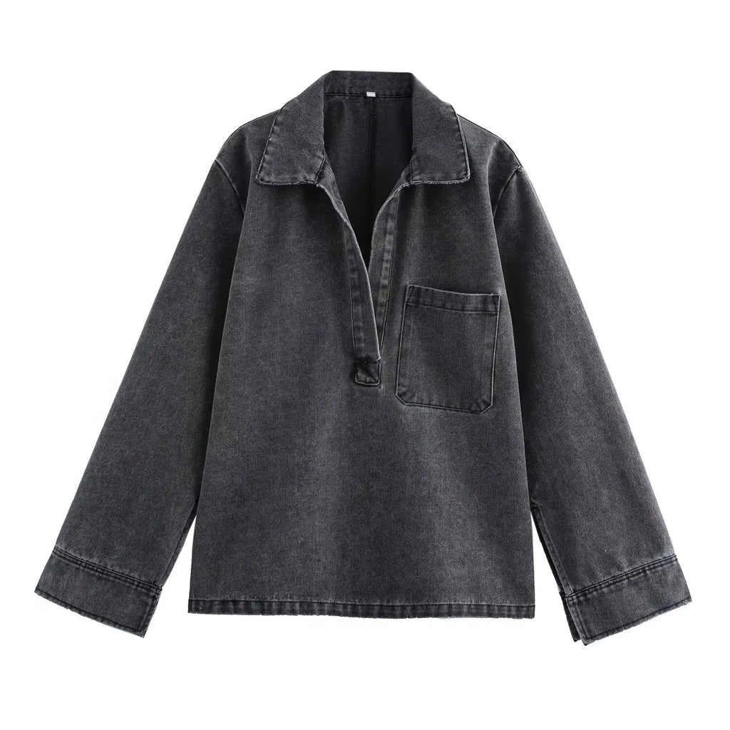 2024 Autumn Jeans Sets Women Turn-down Collar Casual Top Fashion High Waist Streetwear Female Denim Pant Two Piece Set - Matrix-studios.com