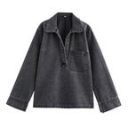 2024 Autumn Jeans Sets Women Turn-down Collar Casual Top Fashion High Waist Streetwear Female Denim Pant Two Piece Set - Matrix-studios.com