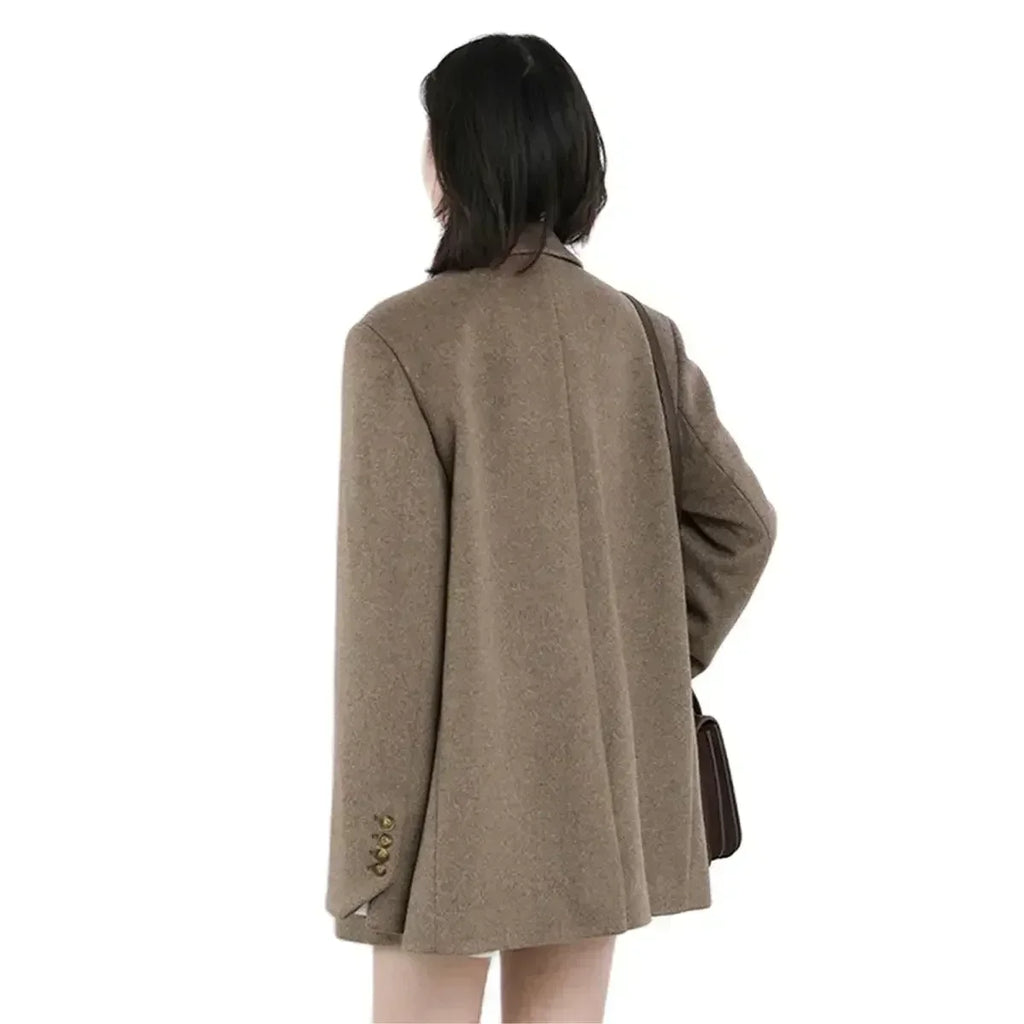 CHIC VEN Women Wool Blend Coat Solid Mid Long Woolen Blazer Thick Warm Blouse Women's Overcoat Office Lady Tops Autumn Winter - Matrix-studios.com