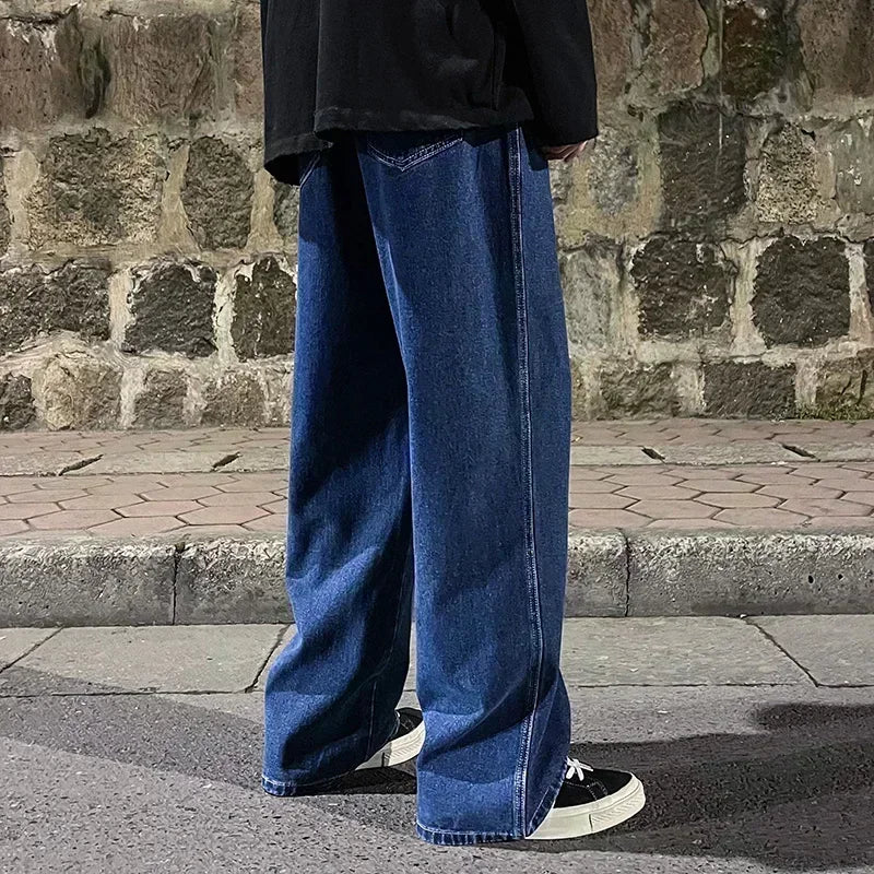 2025 New Streetwear Loose Jeans Men Korean Style Fashion Loose Straight Wide Leg Pants Men's Brand Clothing Black Light Blue - Matrix Studios