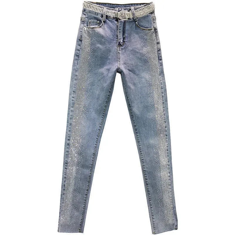 Oversized 5XL High Waist Elastic Skinny Jeans Women New Slim Vintage Diamonds Pencil Trousers Casual Ankle-length Denim Pants - Matrix-studios.com