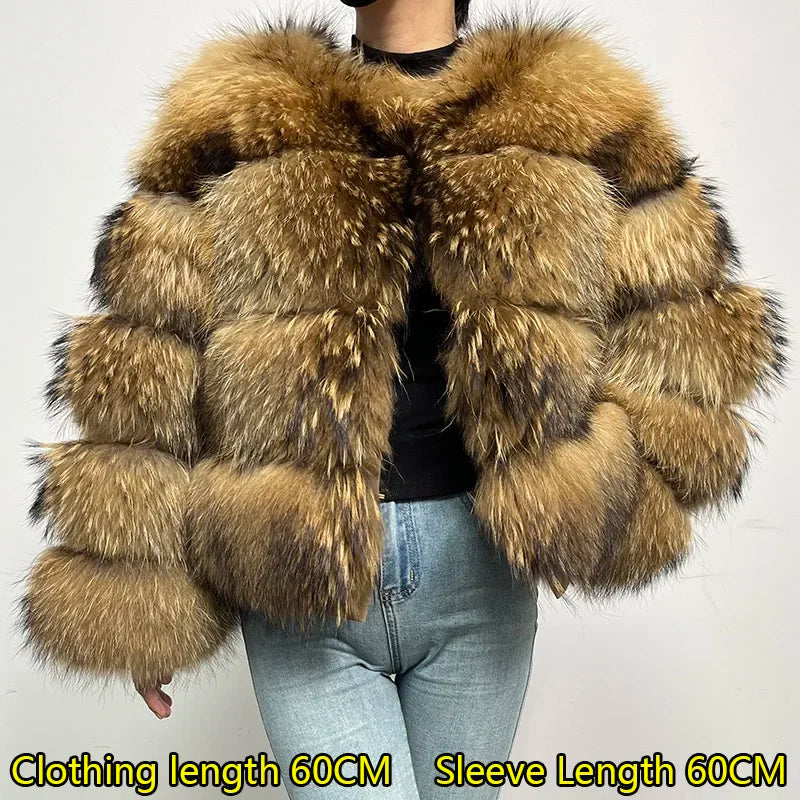 MAOMAOKONG Super Hot Winter Women Luxury Thick Real Raccoon Fur Coat Natural Fox Fur Jacket Plus Size Furry Jackets Female Vest - Matrix Studios