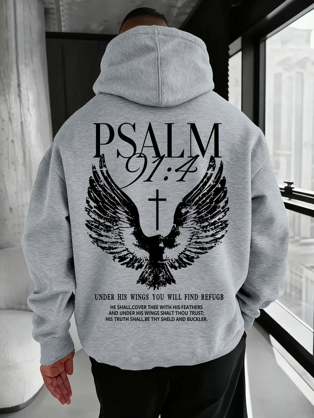 Christian Bible Verse Psalm 91:4 Print Men Women Hooded Sweatshirt Autumn Winter Outdoor Vacation Casual Loose Warm Sportswear - Matrix Studios