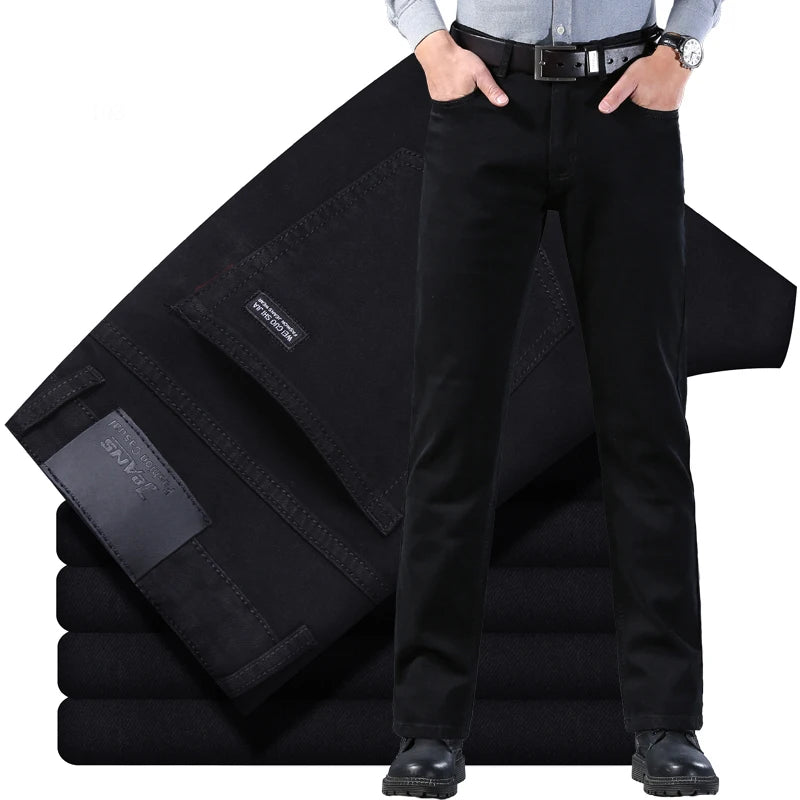 Men Classic Advanced Fashion Brand Pure Black Jeans Man Soft Breathe Stretch Slim Straight Denim Trousers Mens Pants Overalls - Matrix Studios