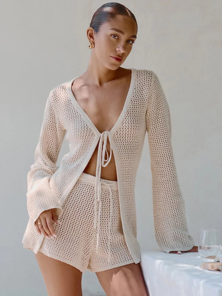 2026 Women Beach 2 Piece Sets Bikini Cover-Ups Swimsuit Tops And High Waist Shorts Sexy Ladies Swimming Cover Up Bathing Suit - Matrix Studios