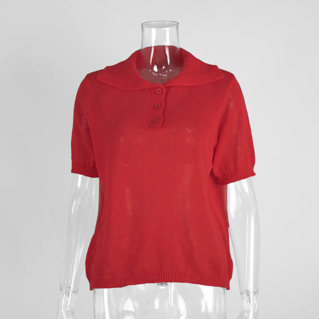 Tornova Knitted Short Sleeve T shirt Women's Polo Fashion Hollow Thin Sweater Top 2025 Summer New Casual Female Solid Knitwear - Matrix-studios.com