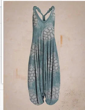 Wide Leg Bohemian Loose Overall Jumpsuit Ethnic Mandala Vintage Paisley Printing Women Rompers Backless Harem Bloomers Playsuit - Matrix Studios