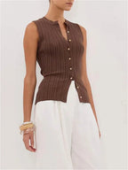 Tossy Summer Knitwear Ribbed Cardigan Top Female Sleeveless Solid Fashion Patchwork Y2k Cropped Top Women's Knit Cardigan Coat - Matrix Studios