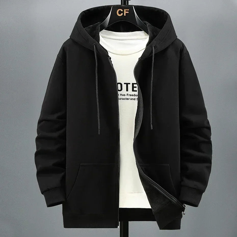 Big Size Hoodie Men Hood Long Sleeve Sweatshirt Male Zip-up Loose Cotton Fleece-lined Casual Top Zipper Large Fat Plus 10XL 12XL - Matrix Studios