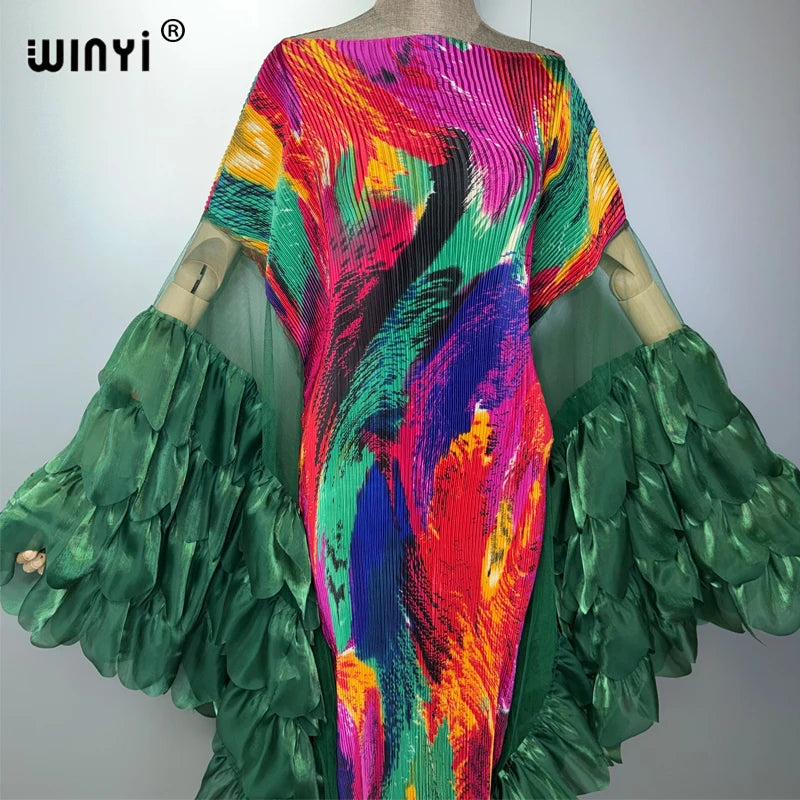 WINYI Pleated Elastic Slim Dress Beach Cover Up Kaftan Abaya Dubai Luxury Party Dress Crimping Evening Dress Abaya Muslim Woman - Matrix-studios.com
