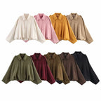 Women's Bomber Jackets Coats Fashion Turn-down Collar Long Sleeve Loose Coats Vintage Female Outerwear Chic Tops - Matrix-studios.com