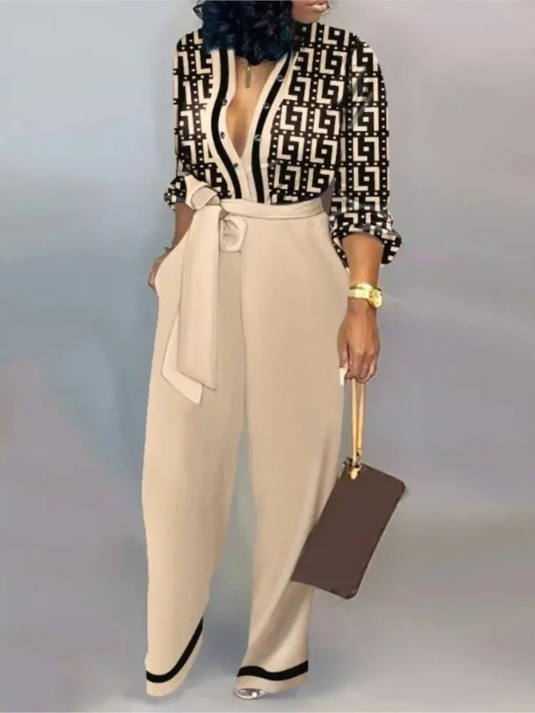 Women Fashion Letter Print Long Sleeve Jumpsuit Spring Button One Piece Overalls Streetwear Autumn Elegant Office Lady Playsuit - Matrix Studios