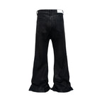 Streetwear Black Glue Coated Boot Cut for Men and Women Straight Baggy Casual Flare Pants Oversized Loose Denim Trousers - Matrix Studios