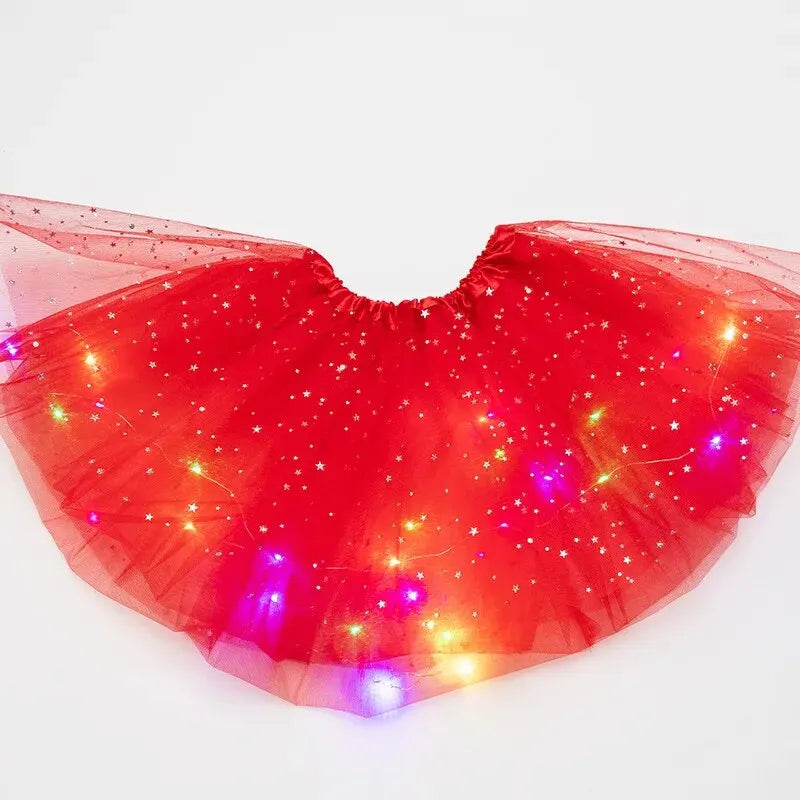 LED Glowing Light Women Tulle Star Skirt Short Tutu Mini Skirt Adult Fancy Ballet Dancewear Party Costume Ball Gown Mini Skirt - Matrix-studios.com