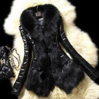 Autumn Women Faux Fur Coat Jacket Large Size 2025 Female Slim Fit Zipper PU Leather Fluffy Patchwork Short Winter Warm Outerwear - Matrix Studios