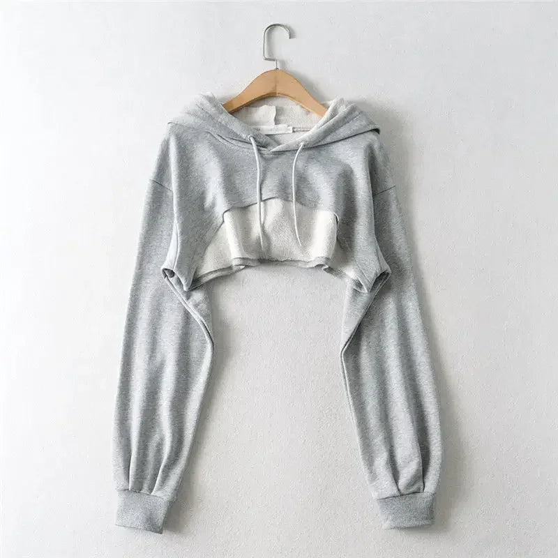 Hoodie Female Hoodie Personality Irregular Crop Ultra Short Style Long Sleeve Top Female Drop Shipping Sweatshirt Y2k Clothes - Matrix Studios