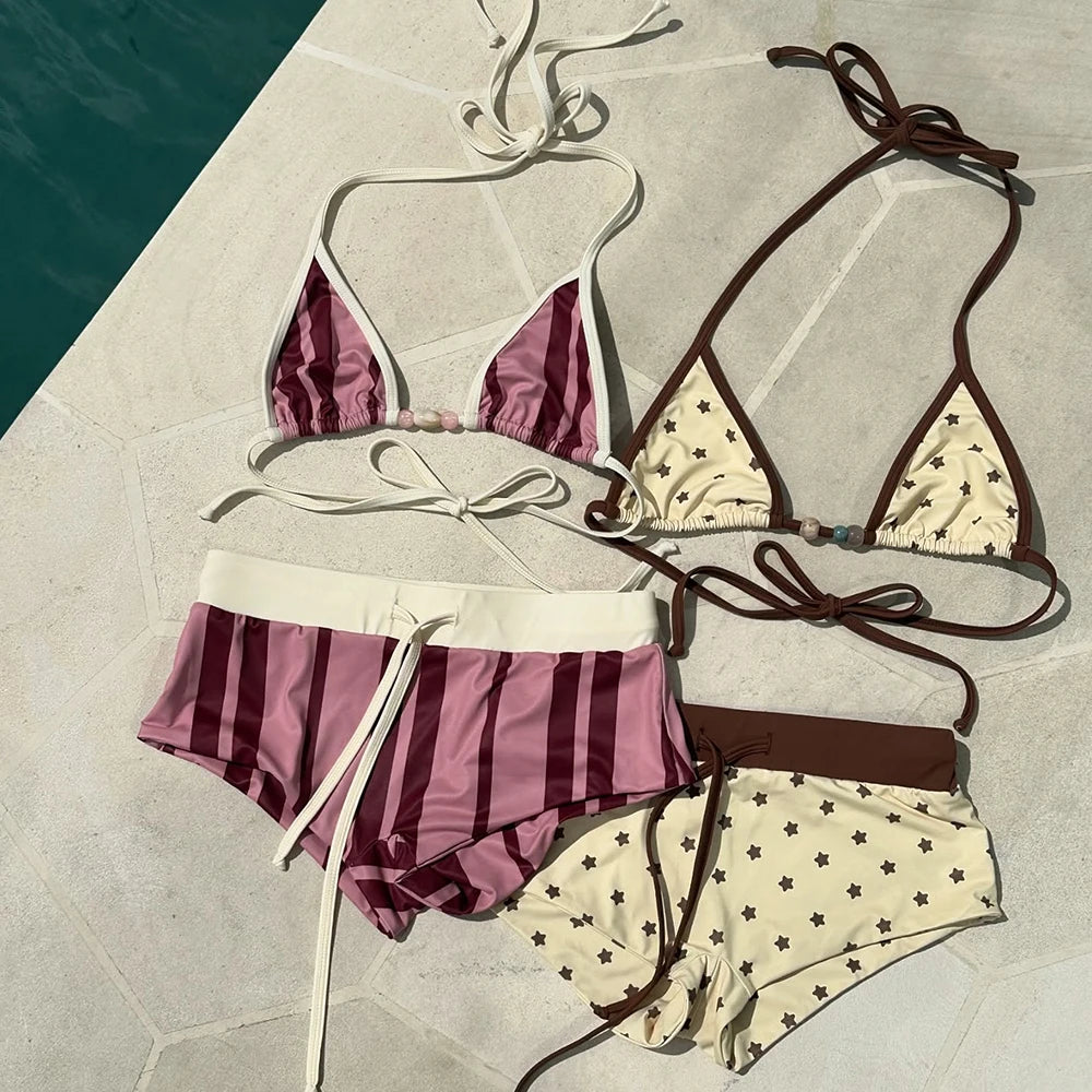 3 Pieces Print Bikini Swimsuit with Cover Up Swimwear Women Bathing Suit Short Pants  Micro Bikini Set Swimming Suits Biquini - Matrix-studios.com