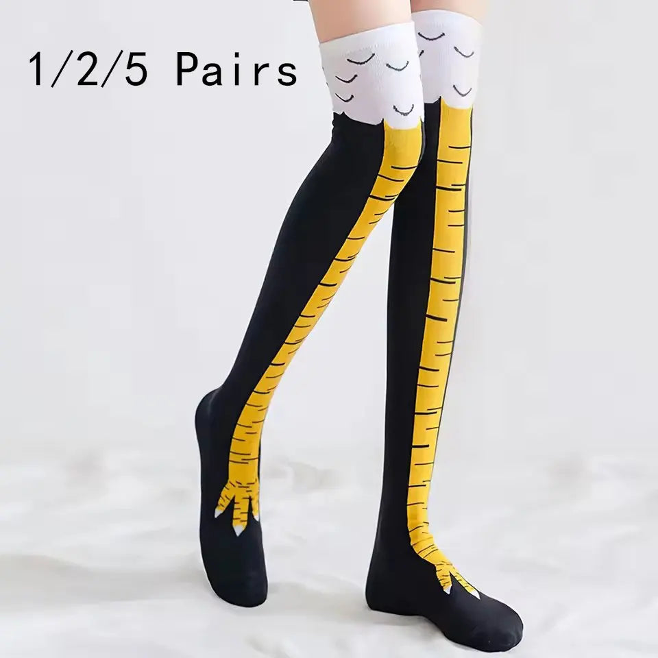 1/2/5/10 Pairs Women Knee High Socks Trendy Cartoon Funny Chicken Claw Socks Fitness Sport Casual Slim Leg Long Tube Socks Women - Matrix Studios