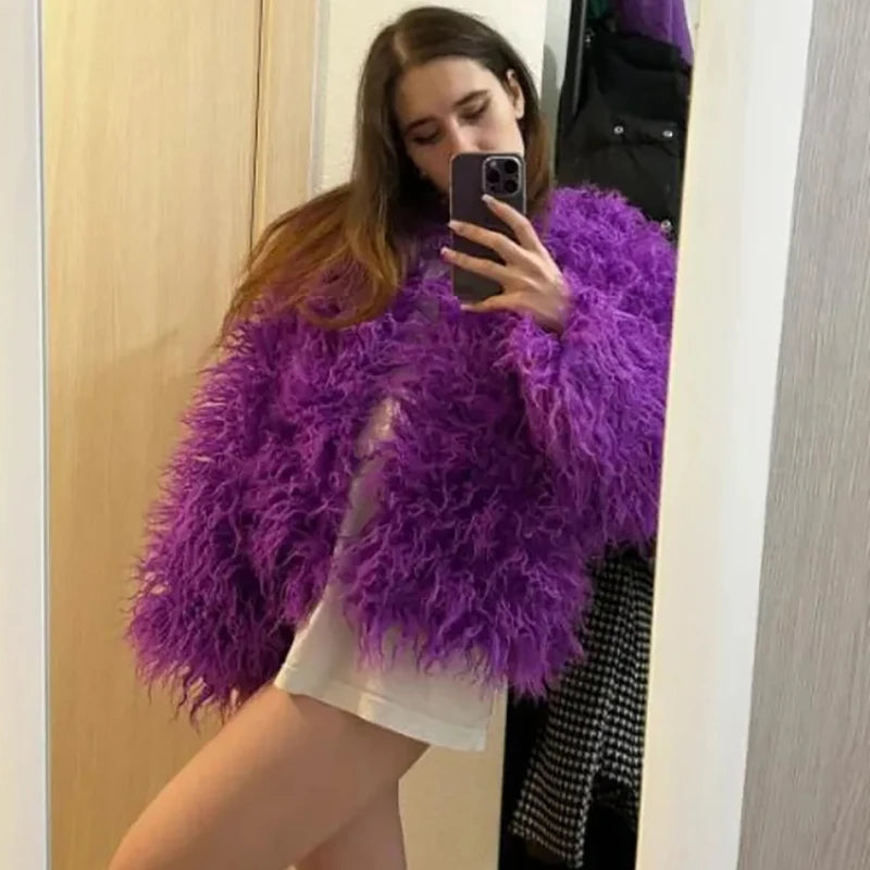 Colorful Warm Faux Women Fur Coat Loose Black White Pink Plush Coat Female Jacket Fur Autumn Winter Shaggy Outerwear - Matrix Studios