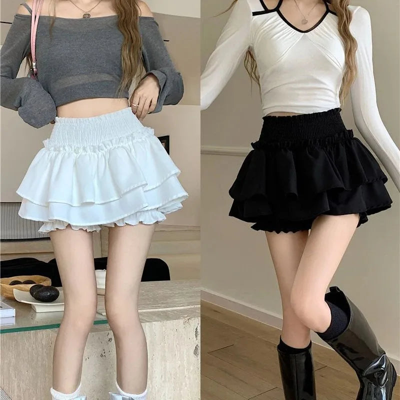 Mini Skirt Cute Sexy Balletcore Elastic High Waist Ball Gown Ruffle Patchwork Lolita Skirt Short Korean Sweet Y2K Women Clothing - Matrix-studios.com